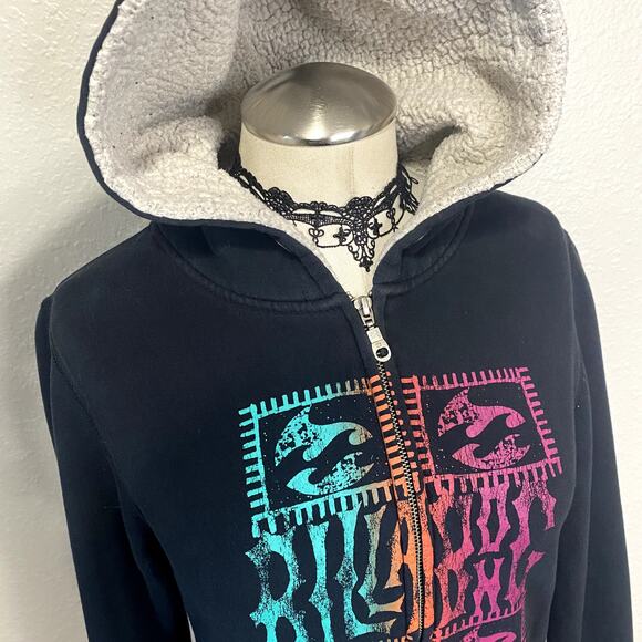 Vtg Y2k Billa Bong Sherpa Lined Surfer Grunge Hippie Thumb Hole ZIp Up Hoodie - Picture 7 of 16